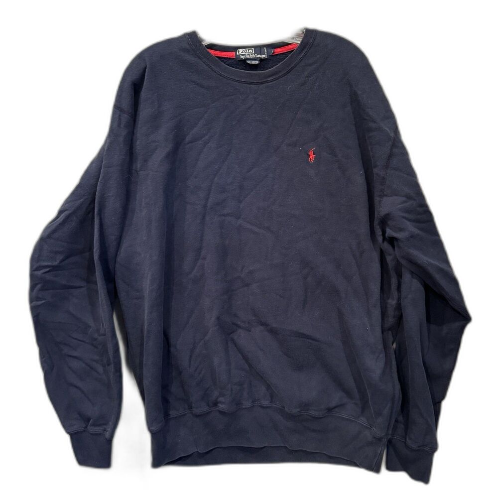 Polo Ralph Lauren Sweatshirt Mens Large Blue Crewneck Pony Fleece 90s Vintage
